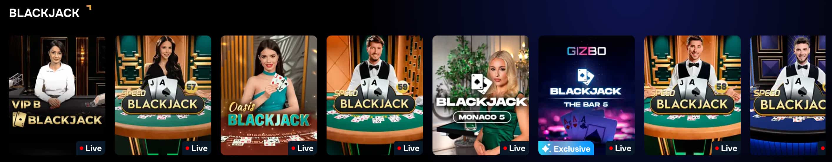 Gizbo Casino game categories